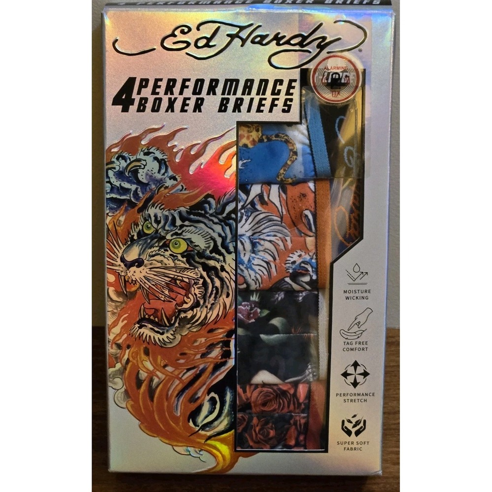 Ed Hardy 4 Performance Boxer Briefs Moisture Wick Stretch Soft Mens Size XL